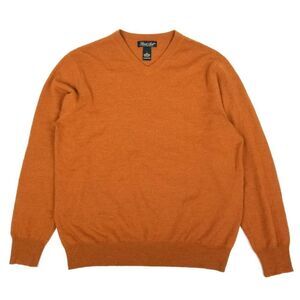 Garret Scott Orange Fine Merino Wool V-Neck L/S Sweater Old Money Quiet‎ Luxury
